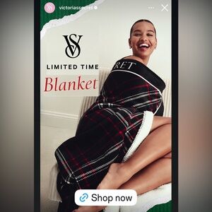 NWT Limited Edition Victoria's Secret Black and Red Plaid Blanket